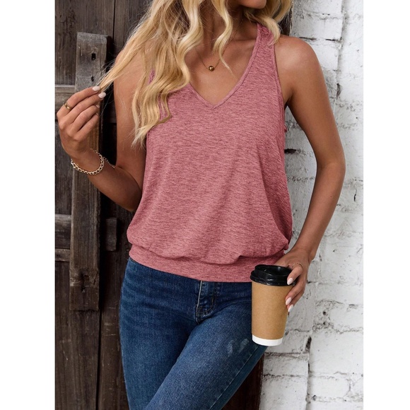 Dusty Pink Tank Top V-Neck - Picture 5 of 7